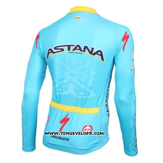 2016 Maillot Ciclismo Astana Bleu Clair et Jaune Manches Longues et Cuissard